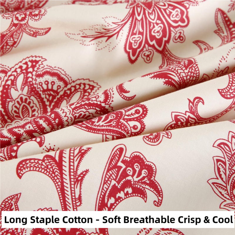 WINLIFE Ultra Soft Set of 2 Pillowcases Floral Printed 100% Cotton Pillow Cases Envelope Closure Queen 20x30'', Vintage Red Paisley - Image 4
